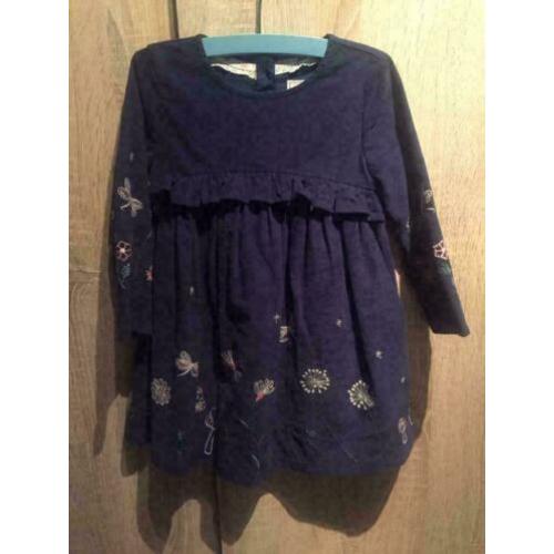 Blauw meisje rib jurk, maat: 92/98