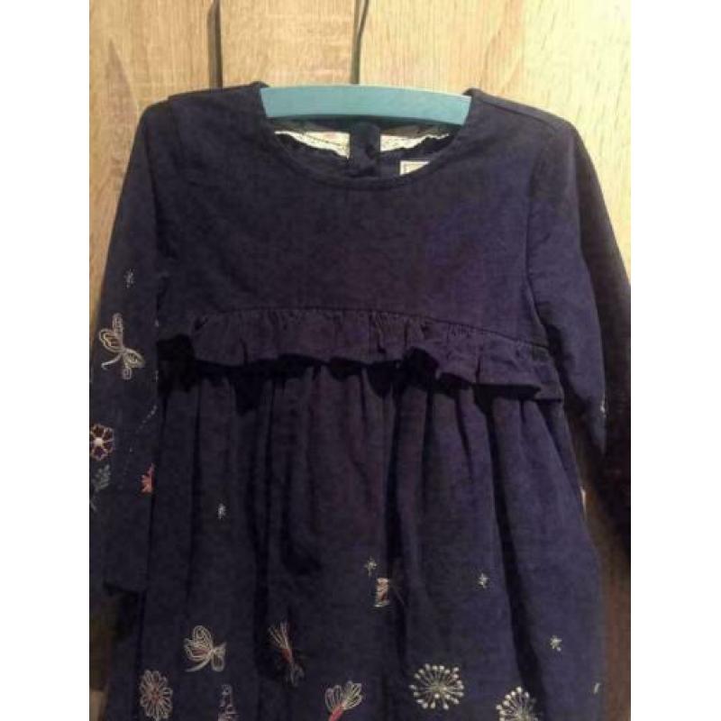 Blauw meisje rib jurk, maat: 92/98
