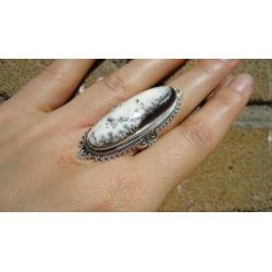 925 zilver / zilveren ring dentriet opaal maat 18 - Vanoli