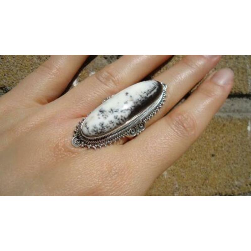 925 zilver / zilveren ring dentriet opaal maat 18 - Vanoli