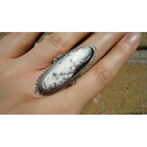 925 zilver / zilveren ring dentriet opaal maat 18 - Vanoli