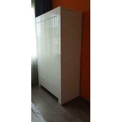 Kledingkast, commode en wandrek (hoogglans, wit)