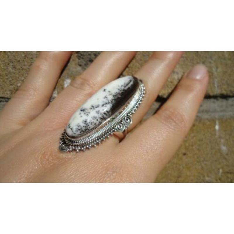 925 zilver / zilveren ring dentriet opaal maat 18 - Vanoli