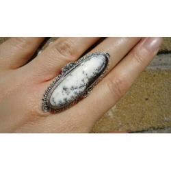 925 zilver / zilveren ring dentriet opaal maat 18 - Vanoli