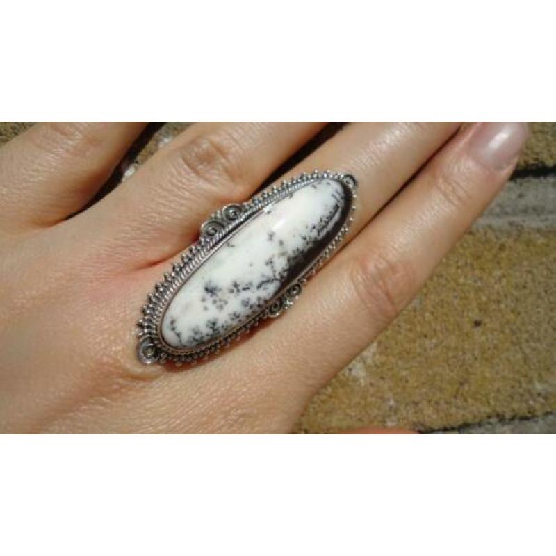 925 zilver / zilveren ring dentriet opaal maat 18 - Vanoli