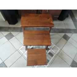 Massief Eikenhouten Bijzettafel Set (3-Delig)