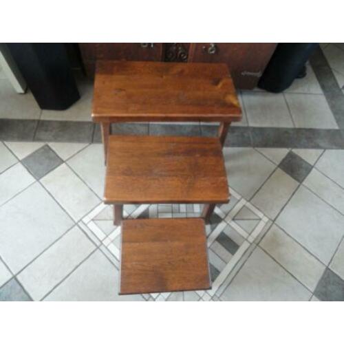 Massief Eikenhouten Bijzettafel Set (3-Delig)