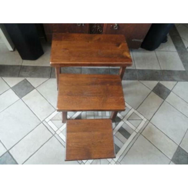 Massief Eikenhouten Bijzettafel Set (3-Delig)