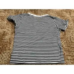 T-shirt maat 86 korte mouw donker blauw/wit