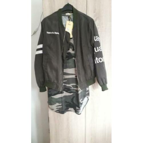 Nieuw bomber jas mt m en camouflage truitje mt s