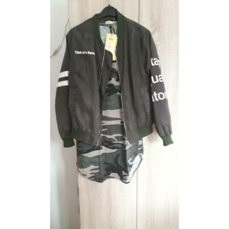 Nieuw bomber jas mt m en camouflage truitje mt s
