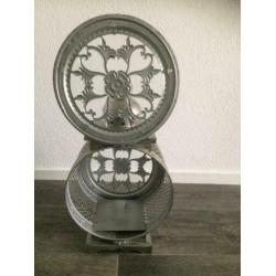 Sierlijke Zilverkleurige Windlicht Barok hoog 46 cm