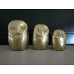 Set van 3 vintage uiltjes - koper of messing