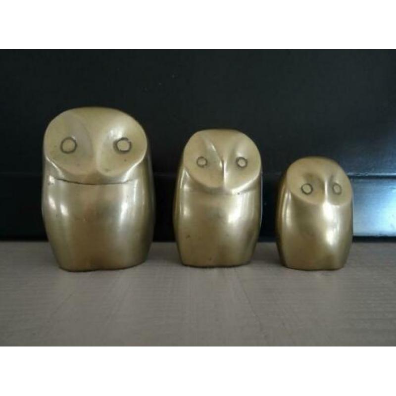Set van 3 vintage uiltjes - koper of messing
