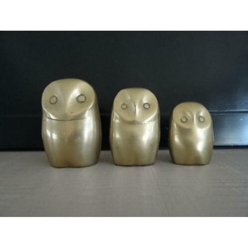 Set van 3 vintage uiltjes - koper of messing