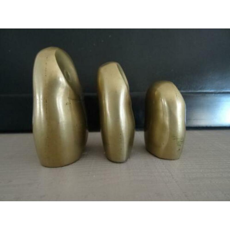 Set van 3 vintage uiltjes - koper of messing