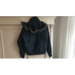 Skijas jas ski mt 40/42 donker blauw met lichtblauwe streep