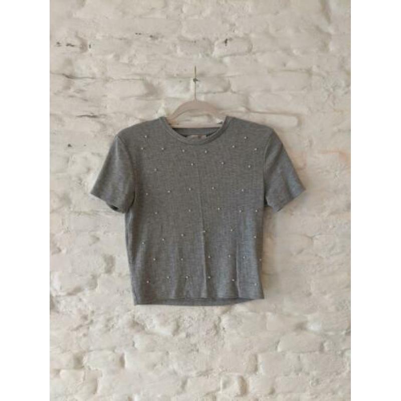 Cropped Grey Pearl Top | Zara | UK 10