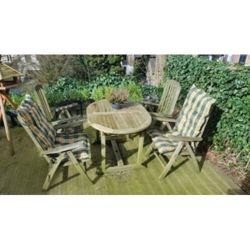Eettafel tuinset van teakhout met 4 stoelen