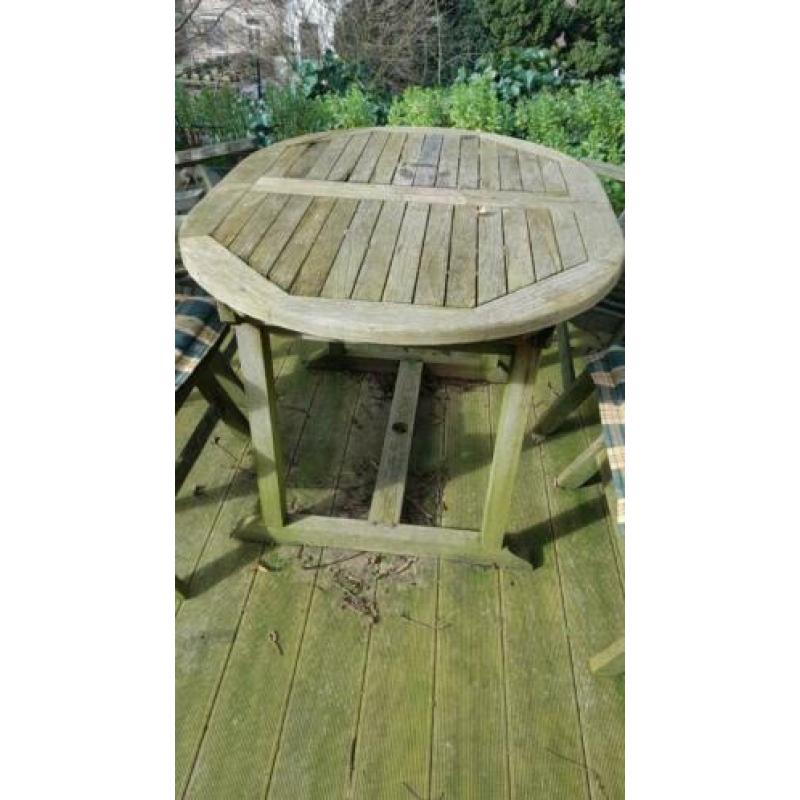 Eettafel tuinset van teakhout met 4 stoelen