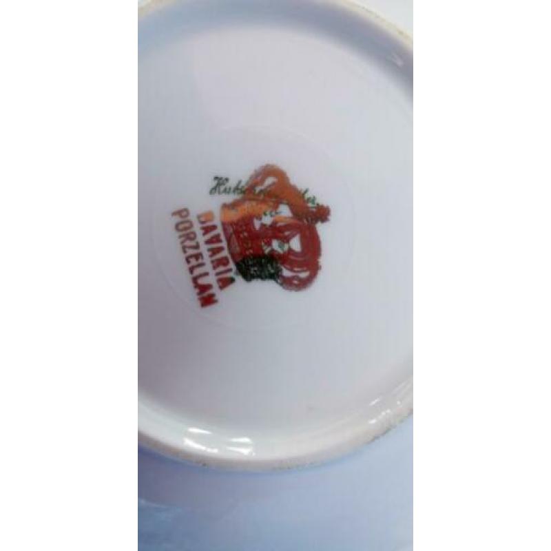 Vintage Percelein servies met zilveren rand 12 delig