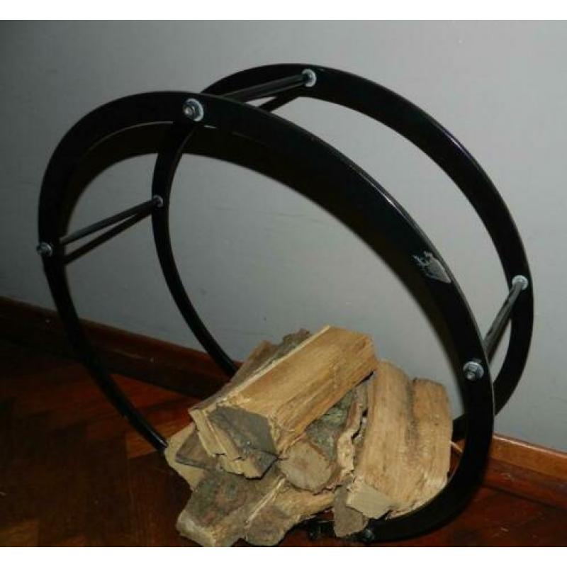 Zwart rond rek voor openhaard hout
