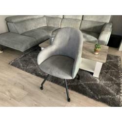 Hoek bankstel + 6 eethoek stoelen stofrib/lederlook Mint.