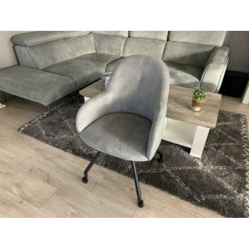 Hoek bankstel + 6 eethoek stoelen stofrib/lederlook Mint.