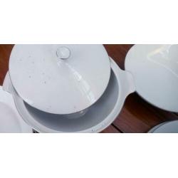 Vintage Percelein servies met zilveren rand 12 delig