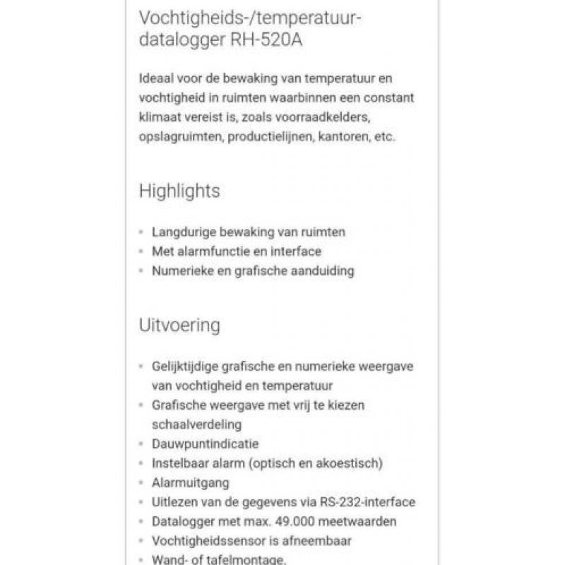 Extech RH520A-220 Luchtvochtigheidsmeter (hygrometer)