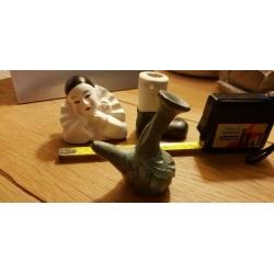 Pierrot,eend,duif,vaas,poppenvoet fraaie beeldjes en VINTAGE