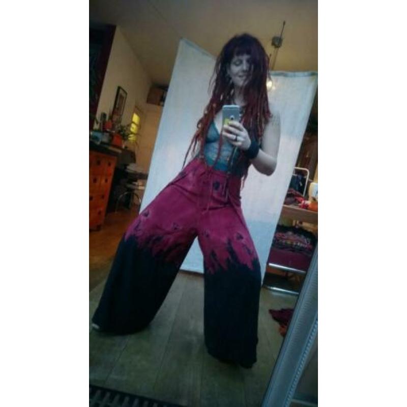 Vintage wijde wikkel broek rood met zwart