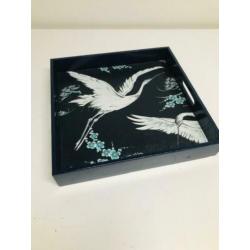 serving tray dienblad met kraanvogels Hollywood Regency