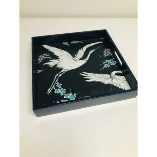 serving tray dienblad met kraanvogels Hollywood Regency