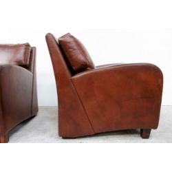 Twee Relax Leren Cognac Kleur Fauteuils