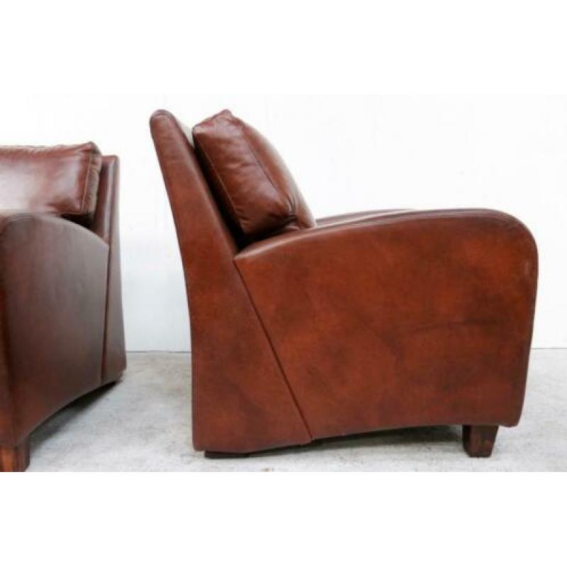 Twee Relax Leren Cognac Kleur Fauteuils