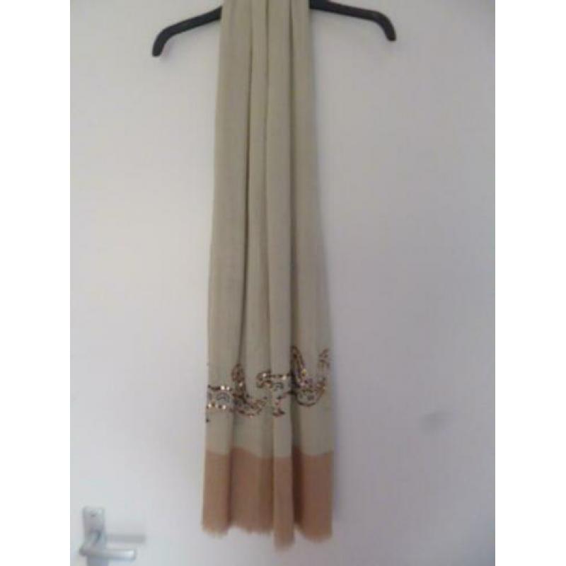 Claudia Strater, shawl, zlamroze/beige/goud/ lengte 190 cm