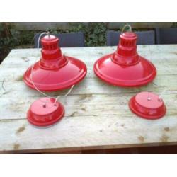 3 sterke mooie rode industriële metalen Oktalite hanglampen