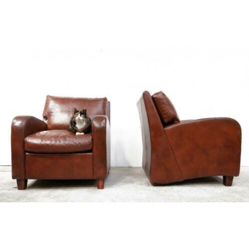 Twee Relax Leren Cognac Kleur Fauteuils