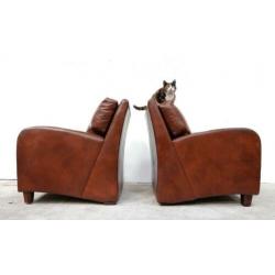 Twee Relax Leren Cognac Kleur Fauteuils