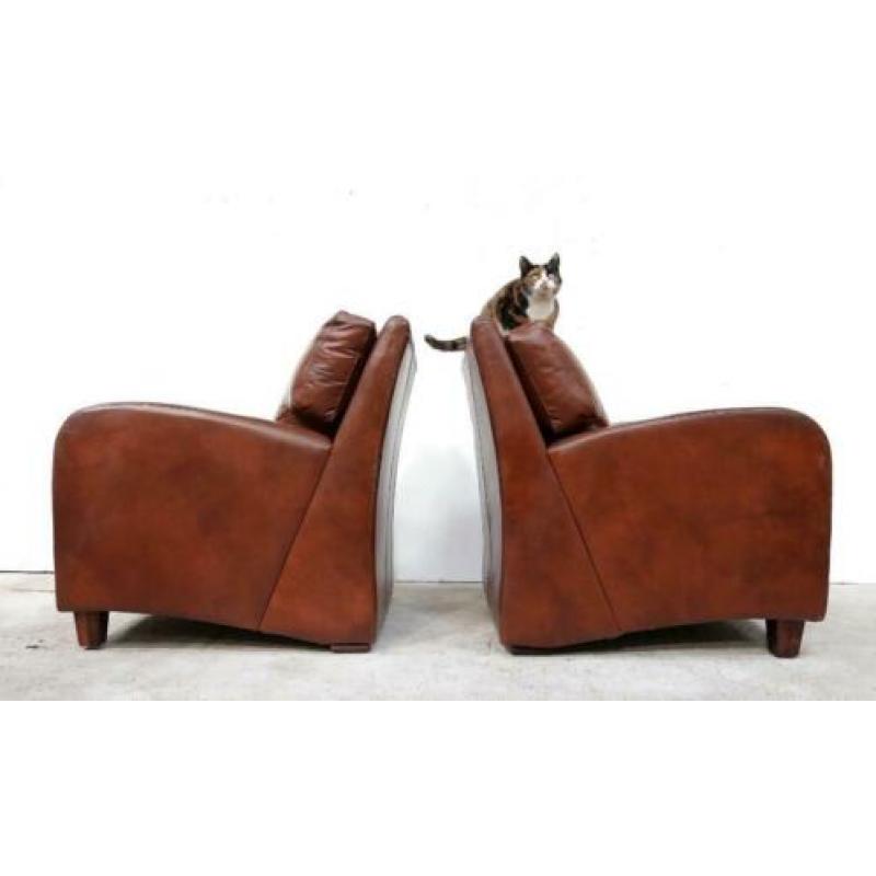 Twee Relax Leren Cognac Kleur Fauteuils