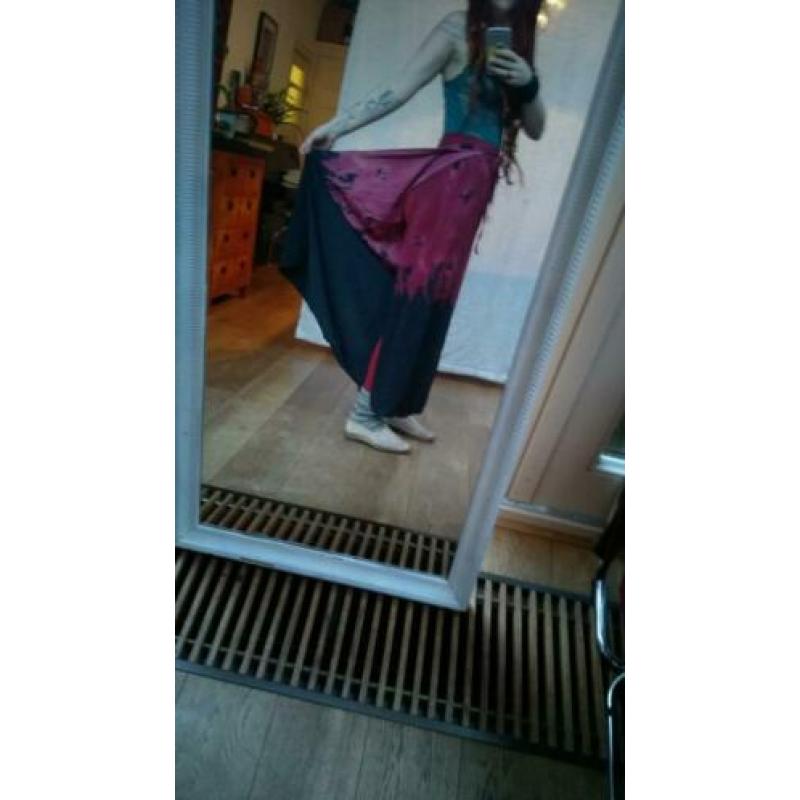 Vintage wijde wikkel broek rood met zwart