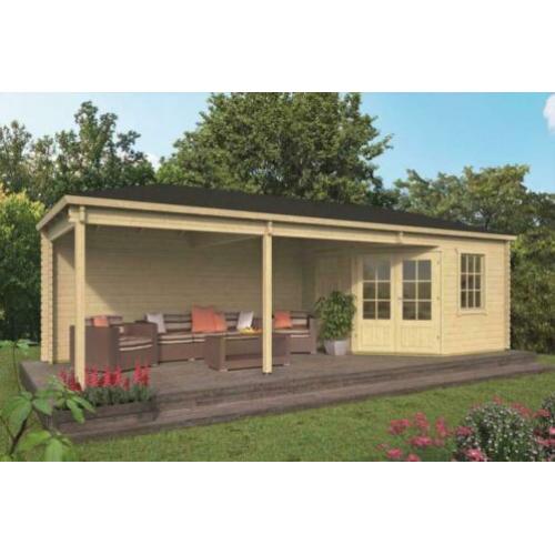 Tuinhuis-Blokhut Bertil met overkapping: 300+490x300cm