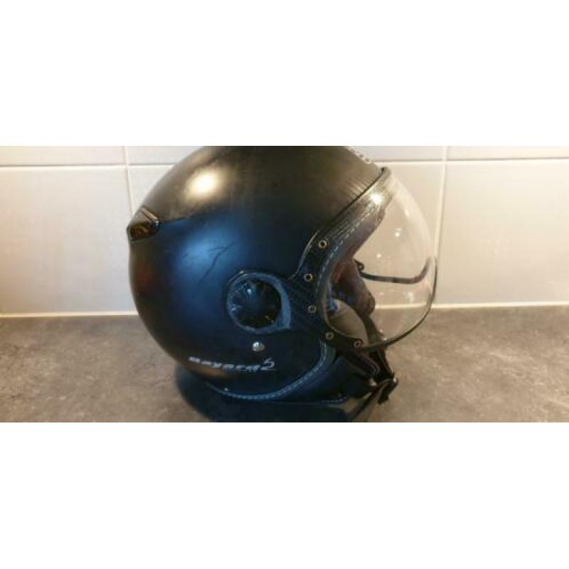 Mat zwarte bromfiets helm / scooterhelm jethelm vizier XS