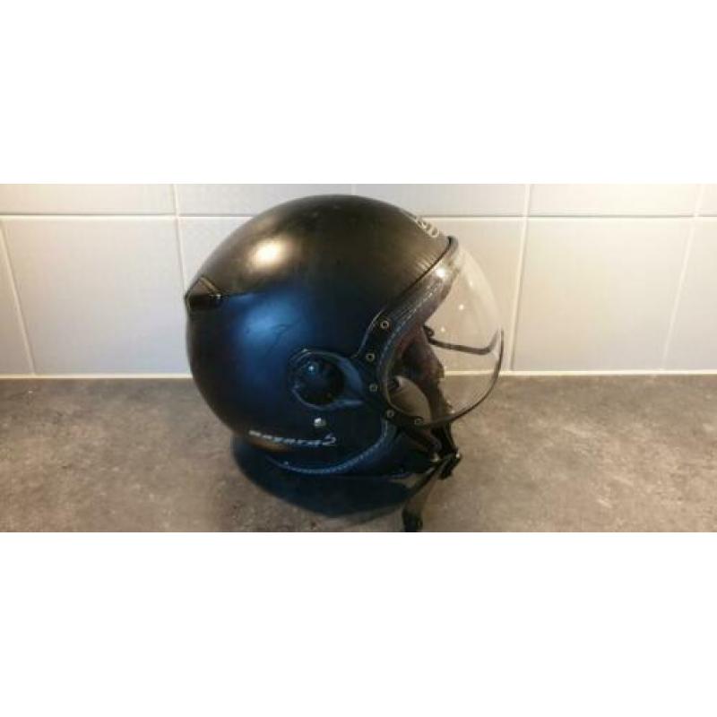 Mat zwarte bromfiets helm / scooterhelm jethelm vizier XS