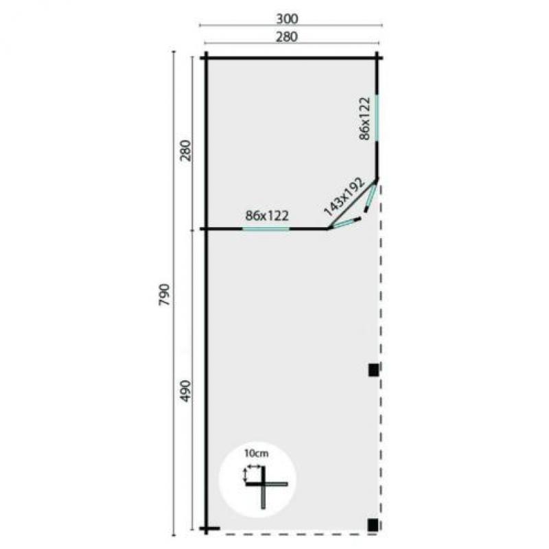 Tuinhuis-Blokhut Bertil met overkapping: 300+490x300cm