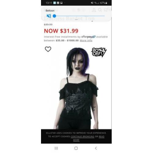 Killstar Duchess bardot top maat M in nieuwstaat