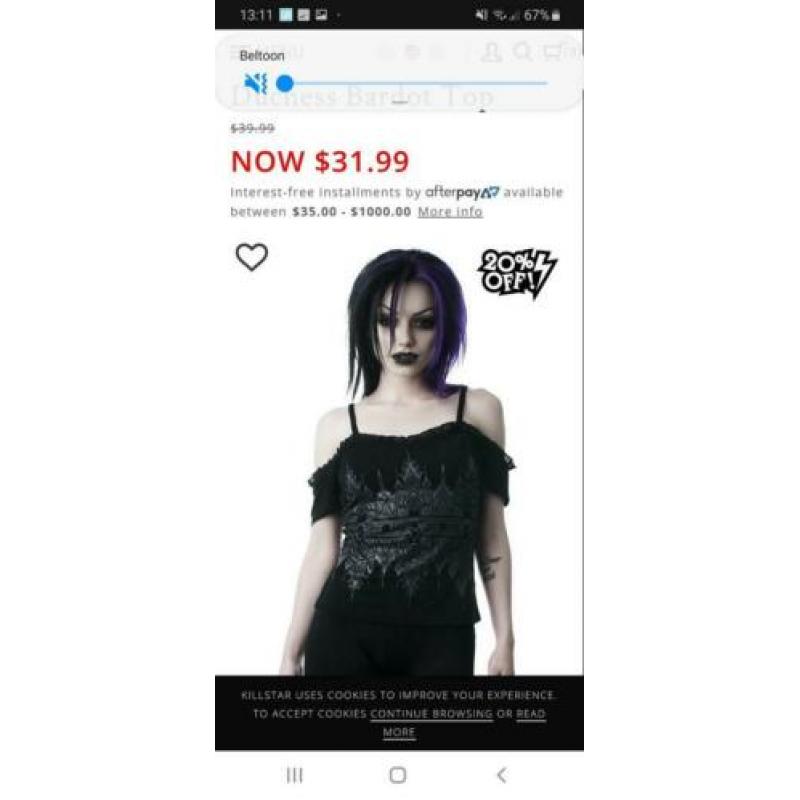 Killstar Duchess bardot top maat M in nieuwstaat