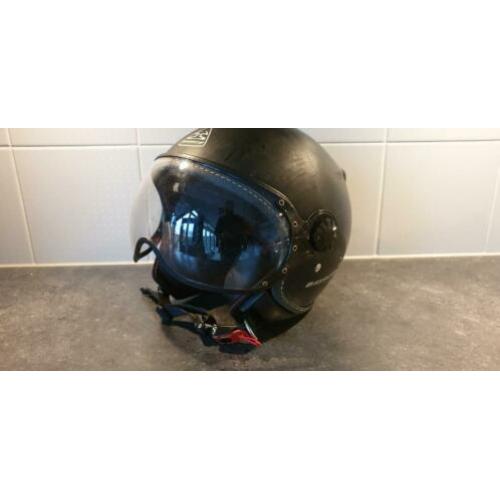 Mat zwarte bromfiets helm / scooterhelm jethelm vizier XS
