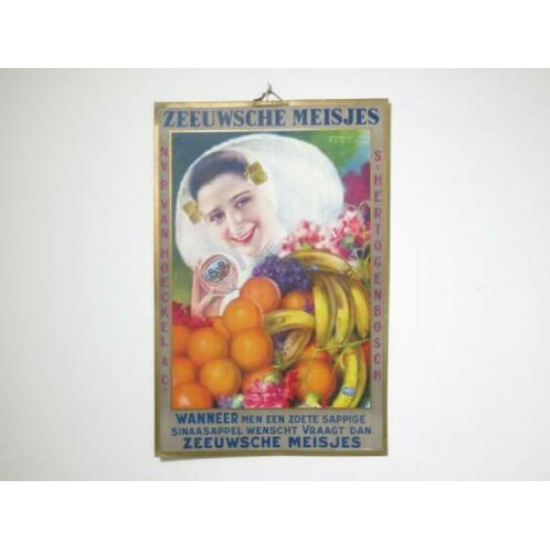 Kartonnen reclame plaat Zeeuwsche Meisjes, ca 1930.